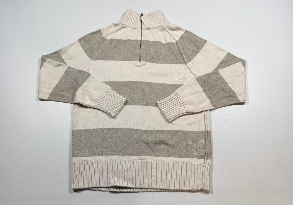 American Eagle Outfitters Sweater Womens L Beige Stripe Mock Neck 1/4 Zip Knit
